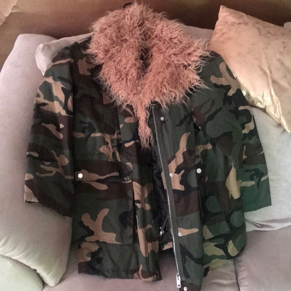 Camo faux fur jacket